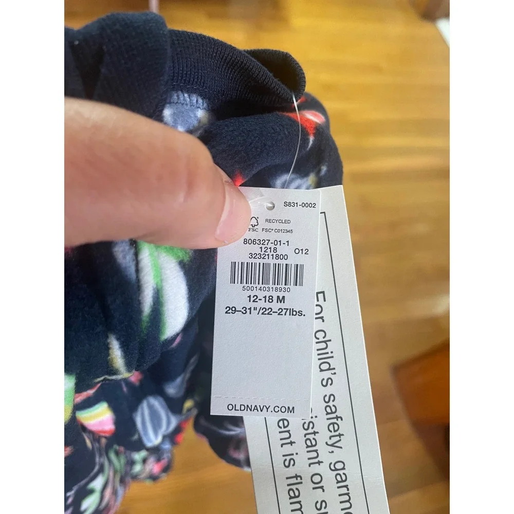 Old Navy Navy Blue Holiday Ornament Fleece Footed Pajamas2-way zip 12-18M‎ NWT